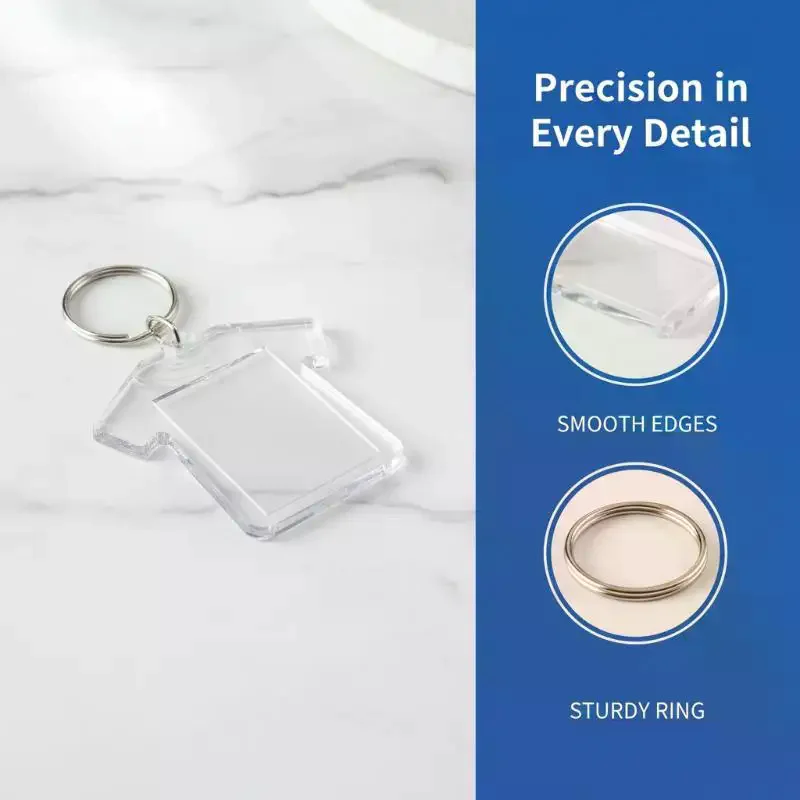 Transparent Rectangle Blank Acrylic Insert Photo Frame Keychain DIY Split Ring Gifts
