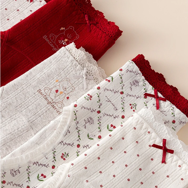 1pcs Cotton Panties Girl Lace Underwear Teenager Cute Bow Briefs Students Intimates Dot Print Underpant Female Comfort Lingeries - Image 3
