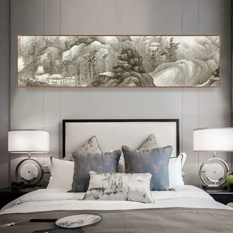 Vintage Chinese Scenery Style Canvas Print Landscape Large Size Bedside Ornament Wall Picture Painting Poster Art Bedroom Home D