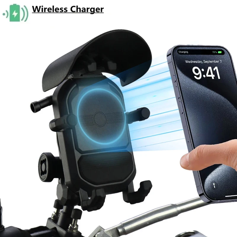 

Противоударный противоугонный держатель для телефона для мотоцикла, гаситель вибрации, беспроводное зарядное устройство 15 Вт, быстрая зарядка, подставка для мотоцикла, велосипеда