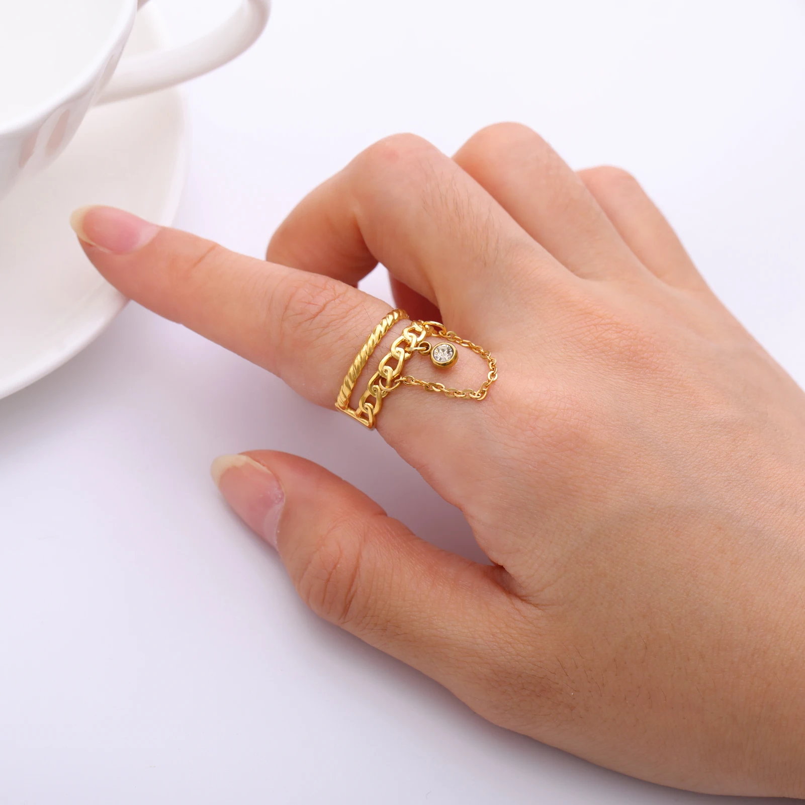 Couple's Open Ring with Heart Zircon Charm