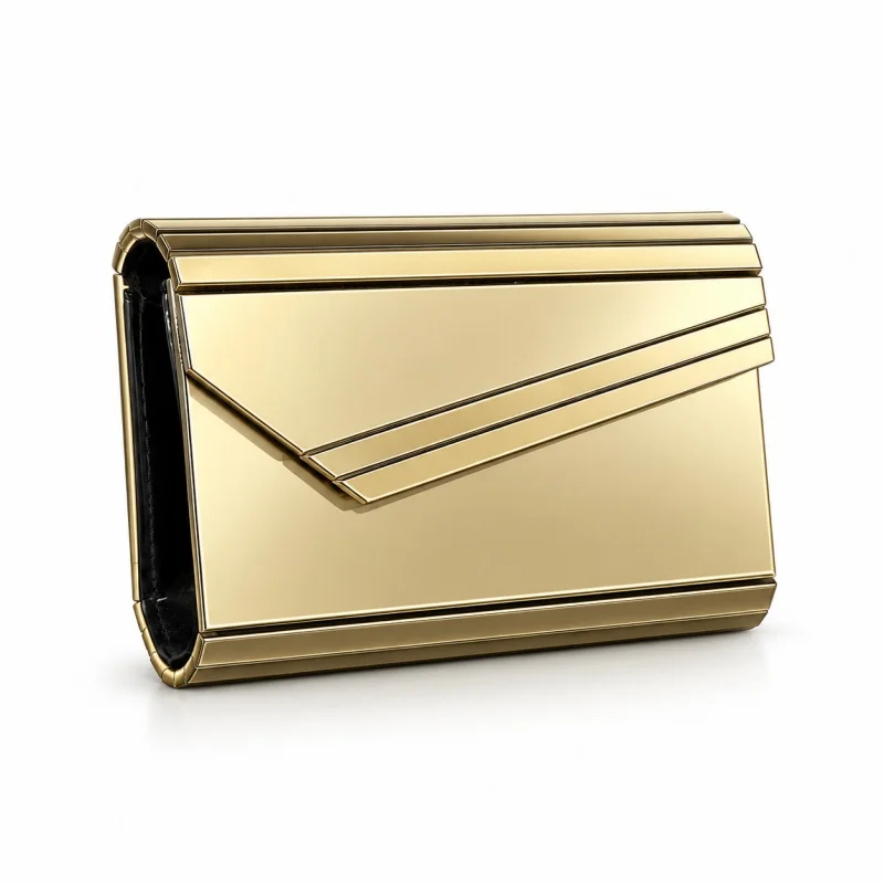New Gold Metal Organ Handbag Fashionable Strips Acrylic Banquet Bag Women's Square Gift Box Bag Wedding Formal Party Purse