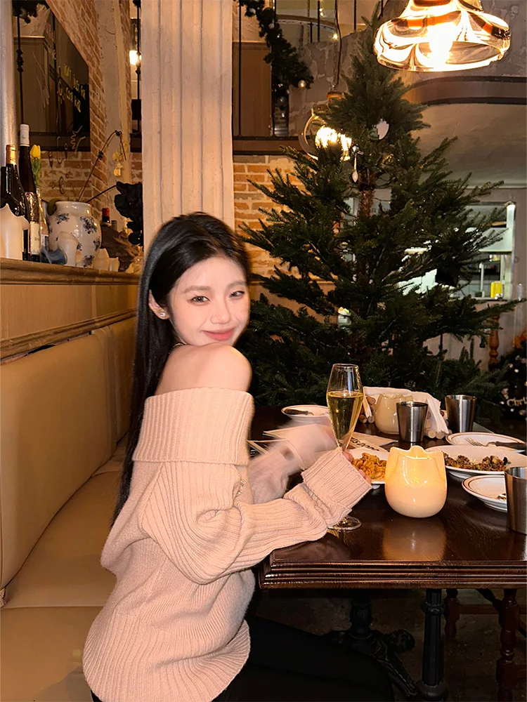 

Вязаный вязаный свитер Rose Island на одно плечо, женский топ в Корейском стиле Premium Feel Commute Sle Slim Fit Long Sve