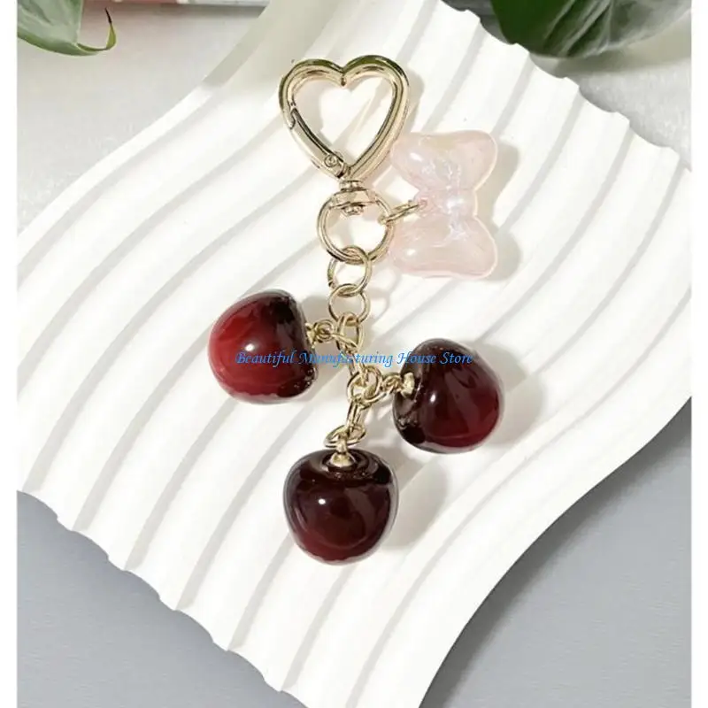 

E56A Elegant Cherry Bag Charm Keychain Unique Cherry Keychain Bag Charm Keyrings Accessory For Handbags And Wallets