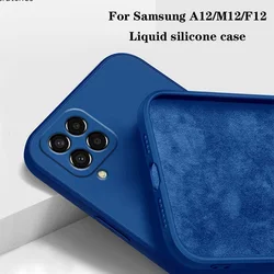 삼성 갤럭시 A12 A125 M12 F12 4G 5G 액체 실리콘 Fundas 카메라 보호 뒷면 커버 케이스에 대한 Funda 사각형 전화 케이스