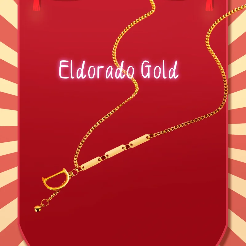 

2025 9999 Real Gold 24K Fashion Trend English Letter D Set Chain ins Wind D Necklace Women's