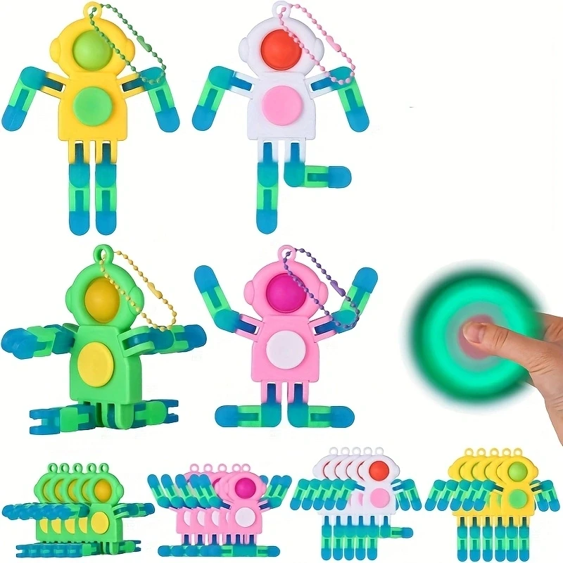 Chaveiros de giradores de inquietação de pessoas de desenhos animados que mudam de forma, giradores robóticos, presentes de festa de Natal, prêmios de sala de aula