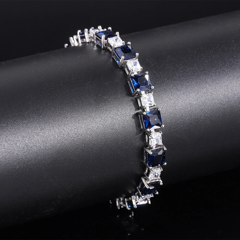 WUIHA-pulsera de plata de ley 925 con diamantes sintéticos para mujer, brazalete de aniversario con piedras preciosas de zafiro vívido de 6MM, regalo, envío directo