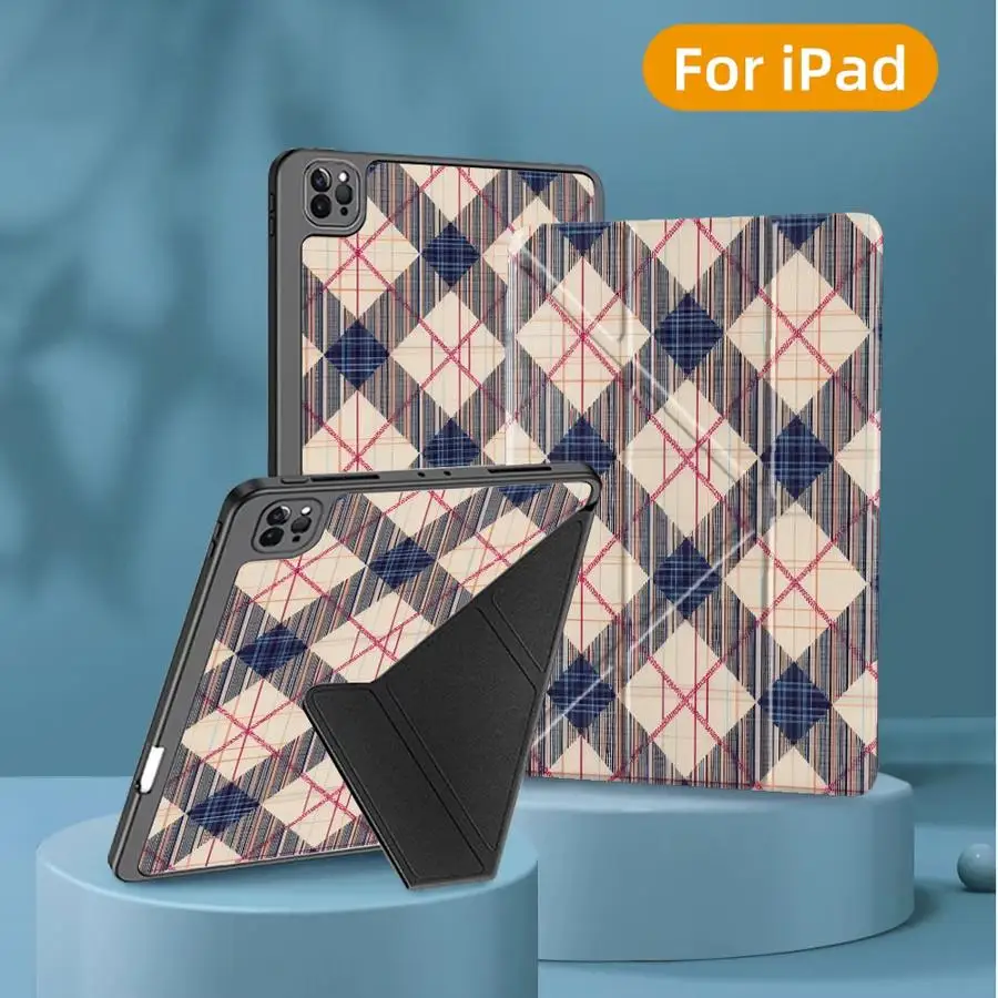 Tablet Case For iPad Air 4 5 M3 M2 M4 11inch Pro 11th 10th 9th 8th 7th 12.9inch Mini 6 7 Pro 2025 Holder Cover Checkered Pattern