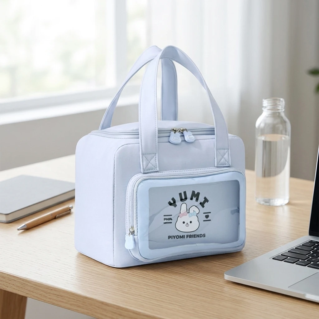 Lunch Box Insulated Bag Portable Food Carrier for Students and Office Workers Durable Oxford Cloth with Aluminum Foil-Lining