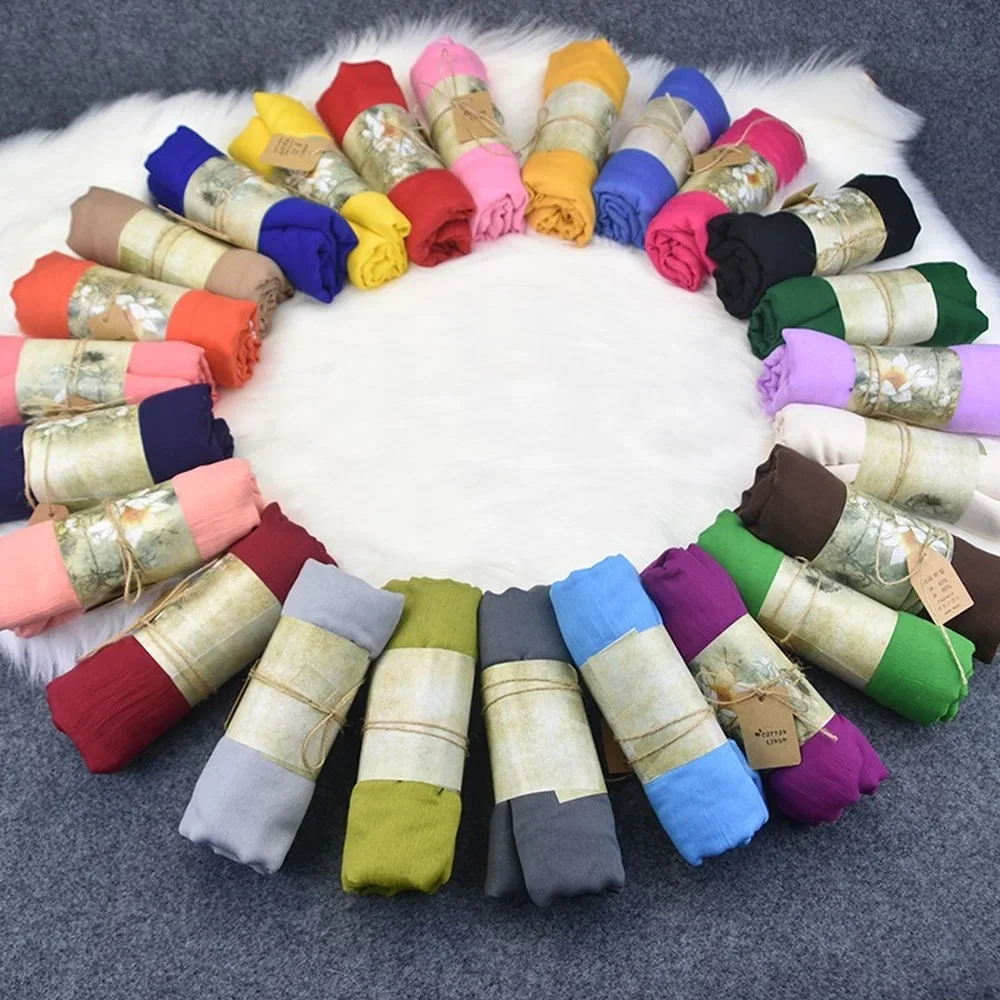 Wholesale 180*90cm Women Muslim Crinkle Hijab Scarf Femme Musulman Soft Cotton Headscarf Islamic Hijab Shawls and Wraps