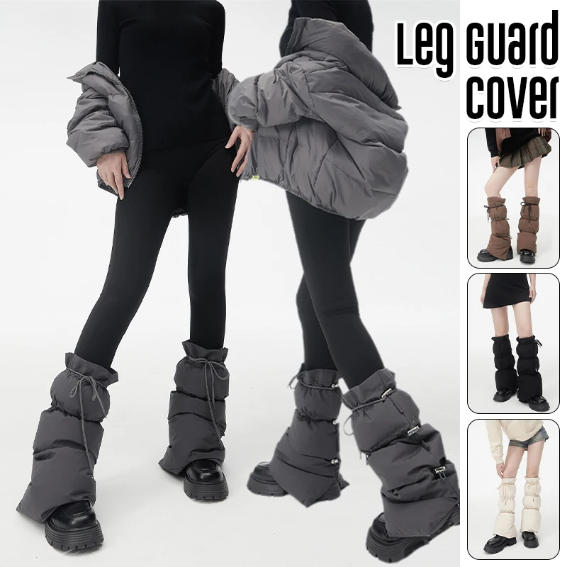 Winter Warm Leg Cover Long Down Socks Boot Cover Women Thick Drawstring Anti Slip Down Leg Covers Windproof Cold Proof