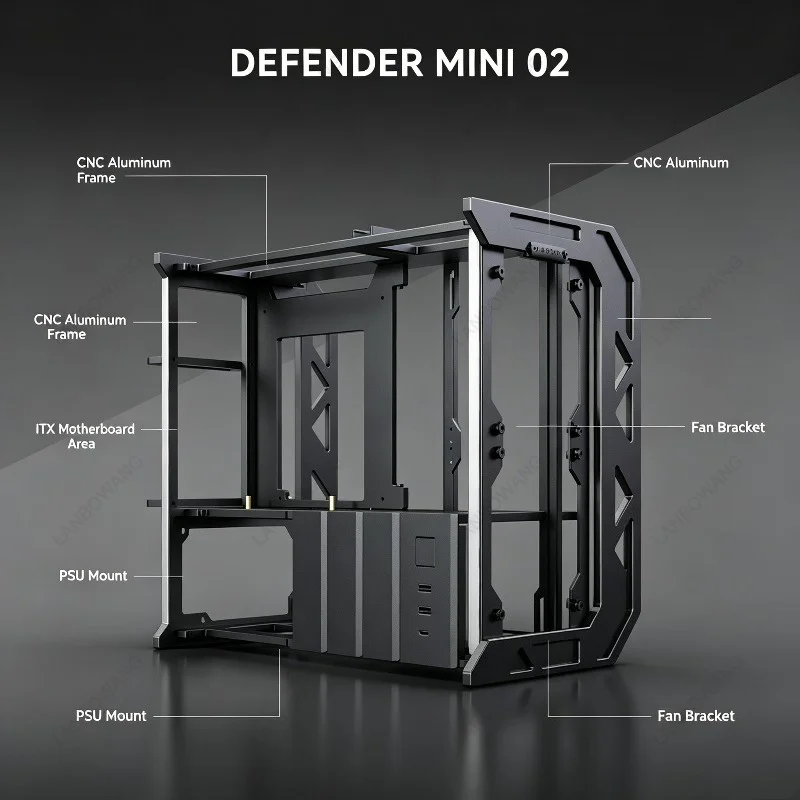 For DEFENDER 02 CNC Aluminum Open Frame Chassis, ITX Modular Water Cooling Cabinet for DIY MOD Gaming PC Build