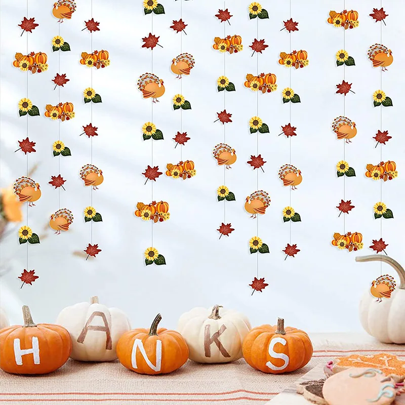 

Thanksgiving Day Wedding Party Hanging Decorations Autumn Leaves Sunflower Banner Turkey Birthday Garlands Bunting Streamer