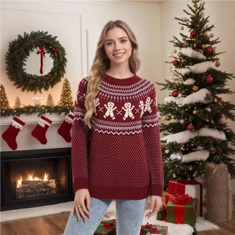 

Cisas Вязаный свитер женский свободный накладный свитер с рисунком снежинки в горошек Long Sve Commute Sle Faionable Autumn Win...