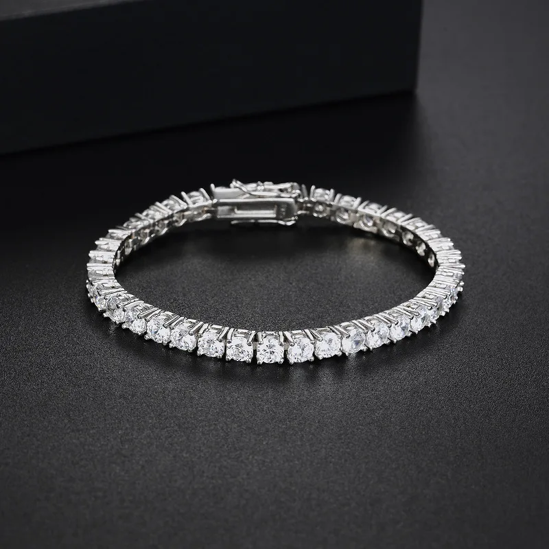 4mmHigh Carbon Diamond Bracelet Hip Hop Simple and Elegant Couple High Sense Sparkling Full Rhinestone Single Row Diamond Sterli