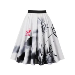 2024 New Women's Chinese Style Ink Painting High-End Temperament Skirt