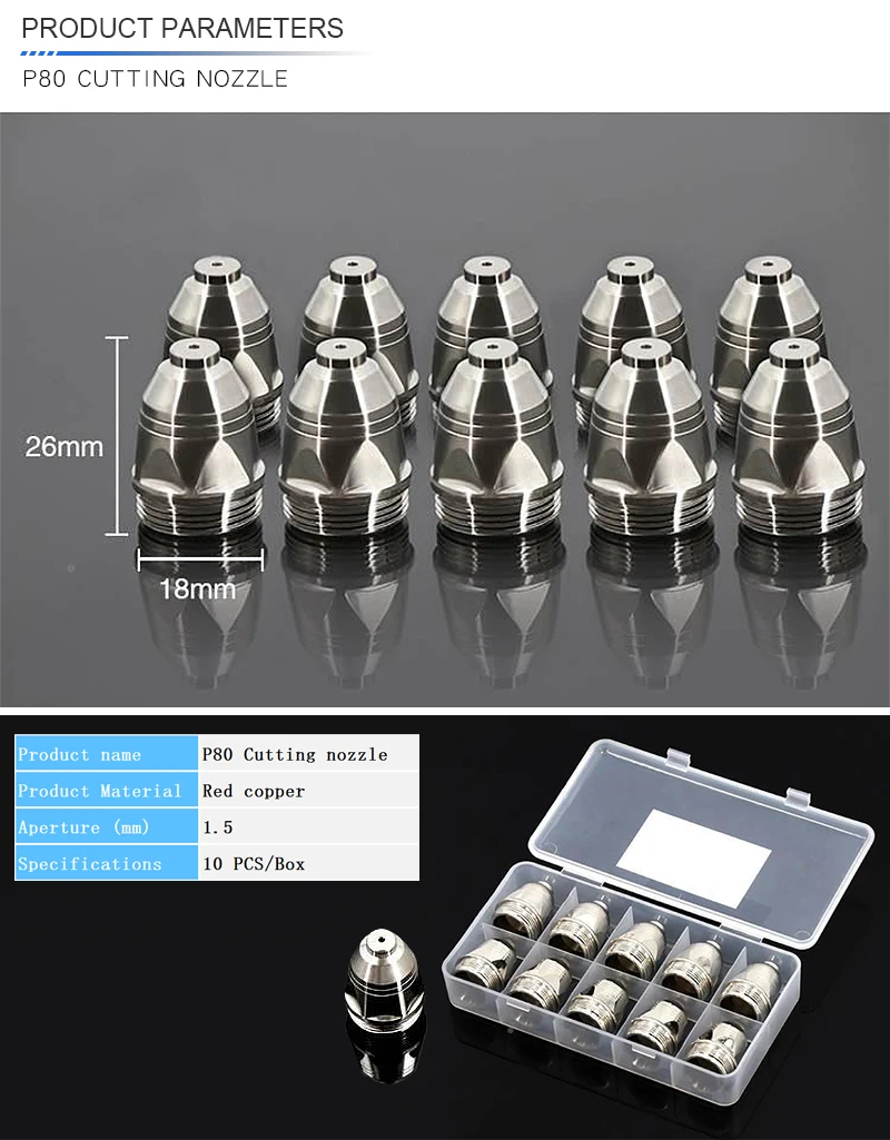 10PCS 20pcs P80 Plasma Cutting Torchs Consumable Cutting 60A 80A 100A  CNC Plasma Torch Tip Electrode Nozzle 1.5mm