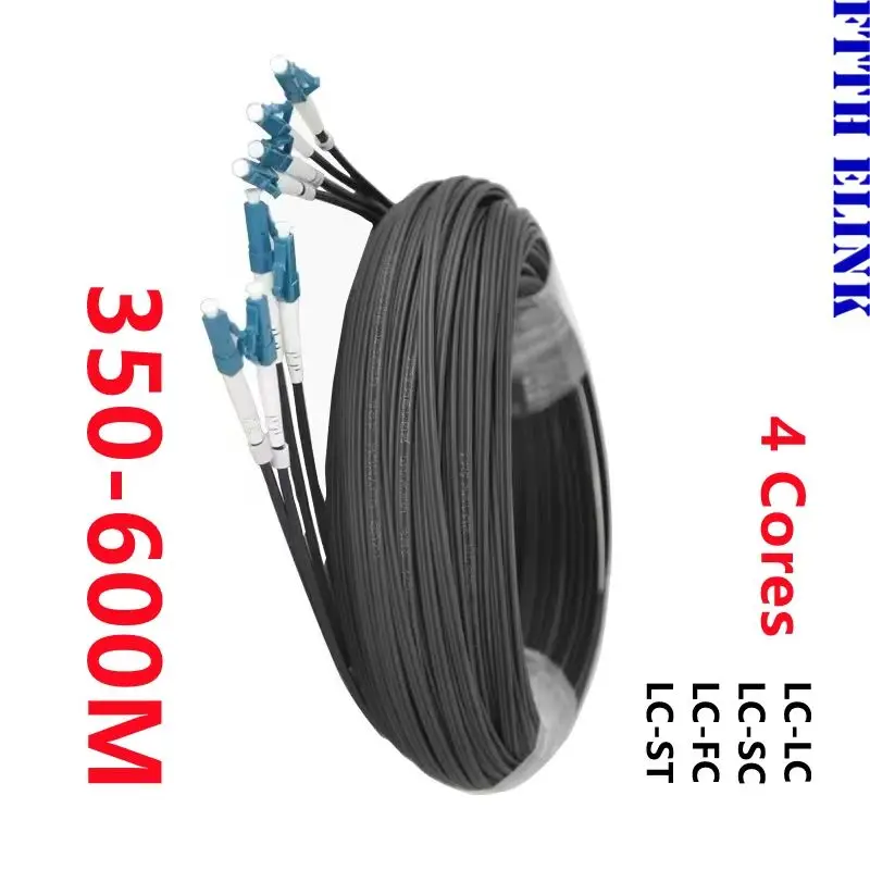 Drop optic patch cord LC/UPC 4 Cores 350-600M 3 steel 2C Outdoor single mode FTTH Drop Fiber Optic Jumper G652D Patch lead cable