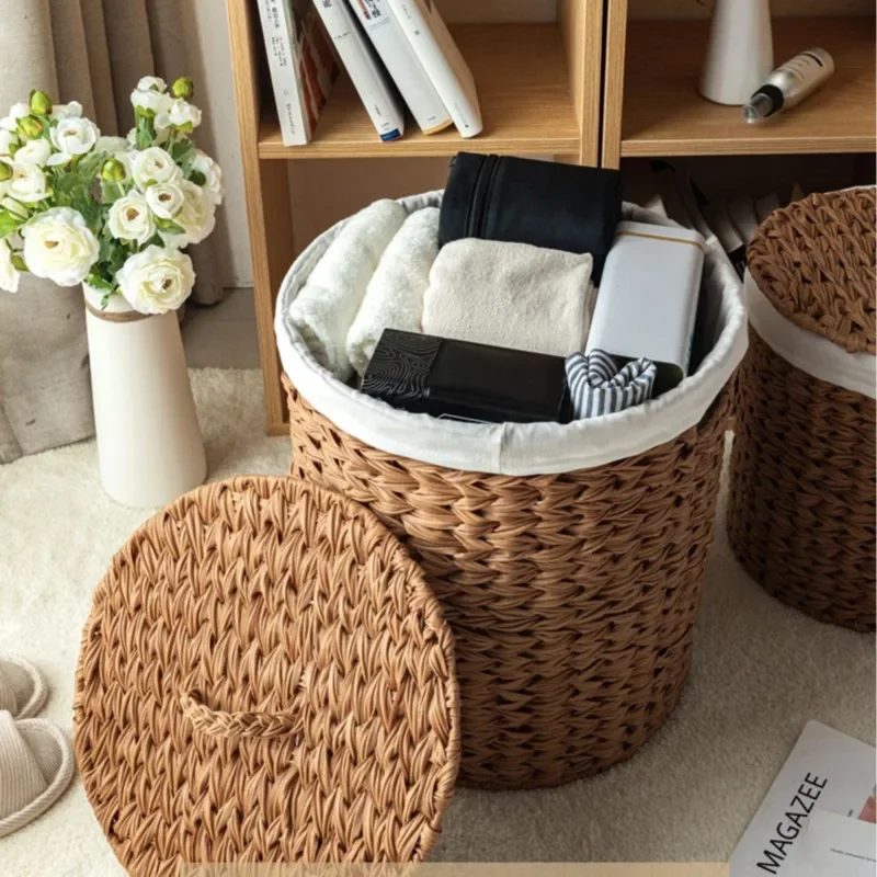 Large Rattan Woven Laundry Baskets European Dust Cover Clothing Storage MultiFunction Children\'s Toy Organizer