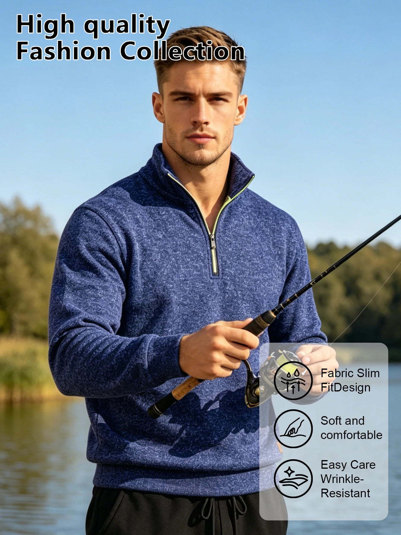 Men Vintage Henley Stand Collar Pullover Knit Sweatshirt Button‑neck Casual Inner Top With Elbow Patches Suitable For Work