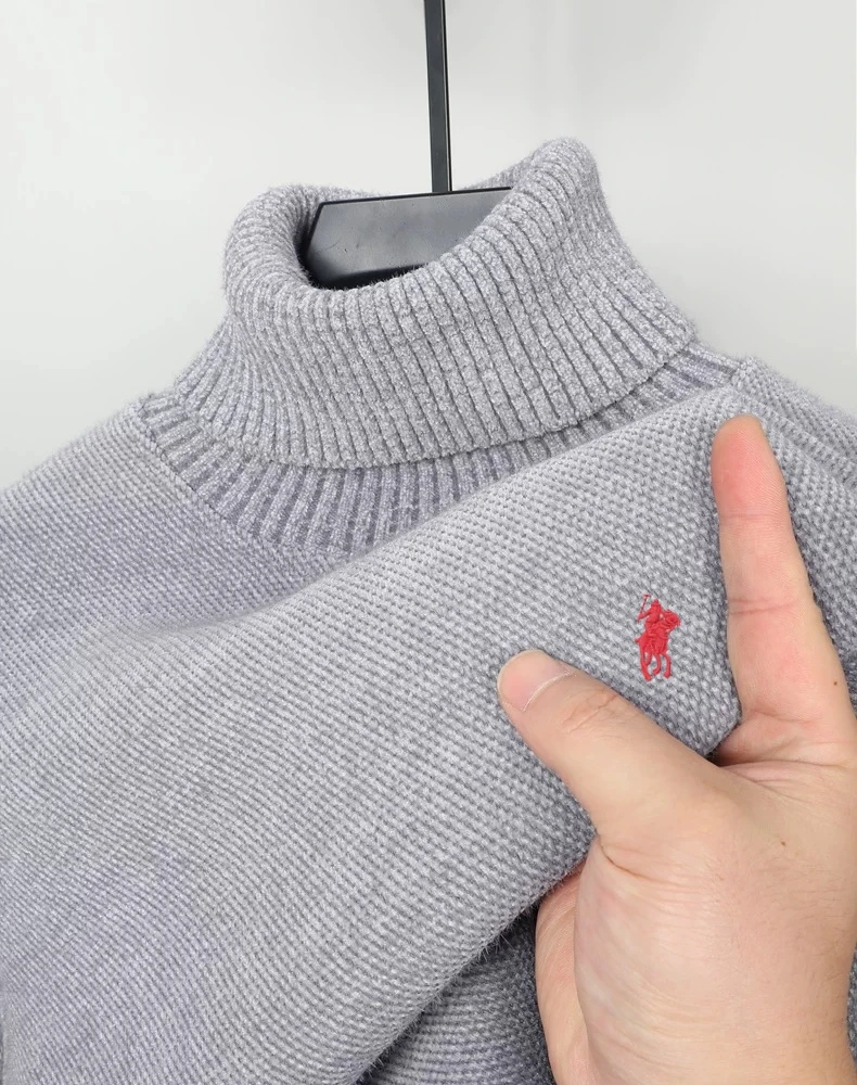 

Luxury brand high neck sweater men new fashion exquisite pony embroidery design winter plush thick warm casual knitted pullover
