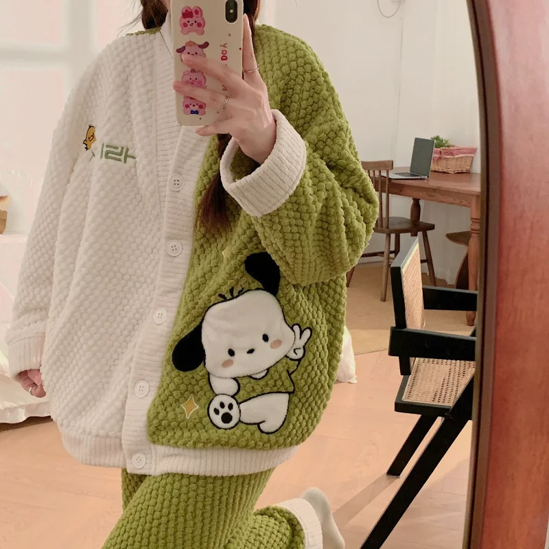 

Sanrio Fashion Pajamas Pochacco New Style Home Clothing Cartoon Thickened Long Sleeve Set Autumn and Winter Can Be Worn Outside