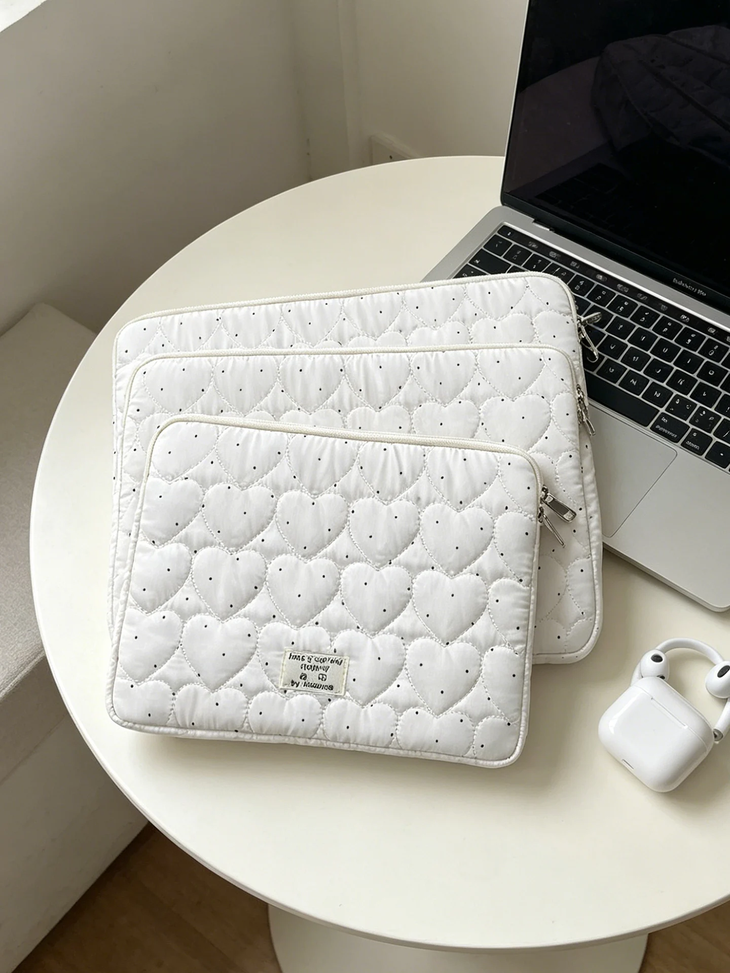 Cute Korean Style Heart Polka Dot Laptop Sleeve Soft Quilted Notebook Carrying Case 11 13 14 15 16 Inch Tablet Notebook pouch