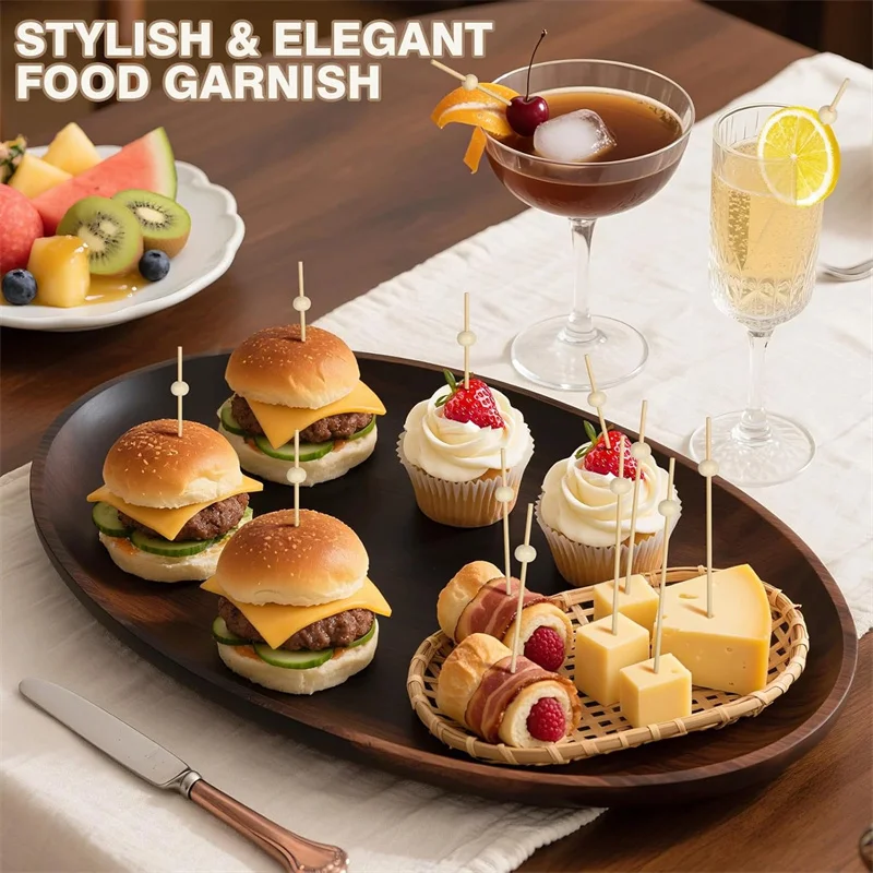 Premium Cocktail Picks 100PCS Fancy Ball Skewers 4.7 Inch Wooden Toothpicks for Party Appetizer Fruits Wedding Supplies