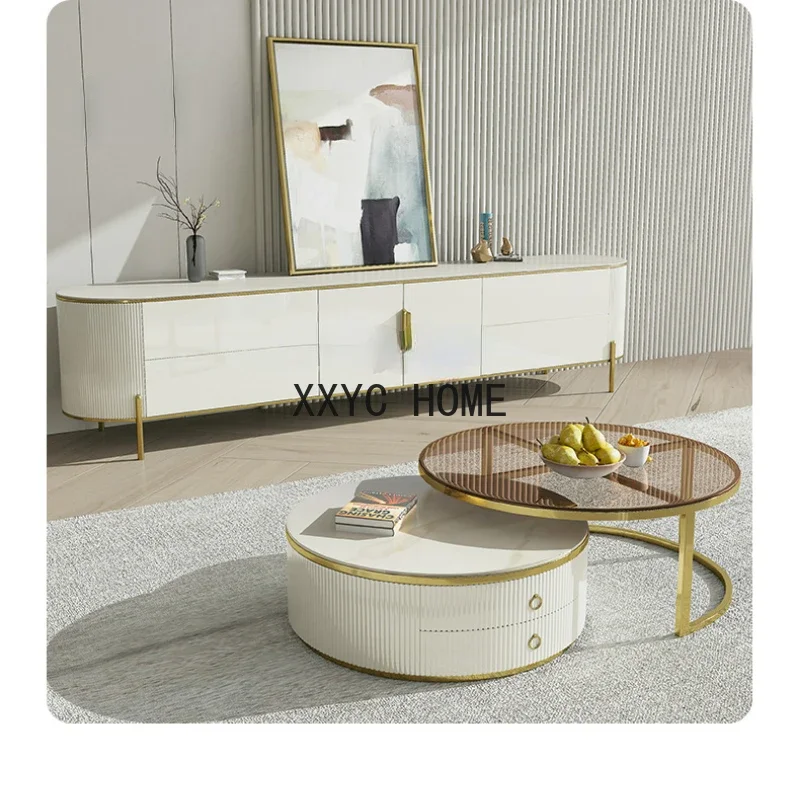 

Stone Plate Table Top New Living Room Size round Tea Table TV Cabinet Large and Small Apartment Type
