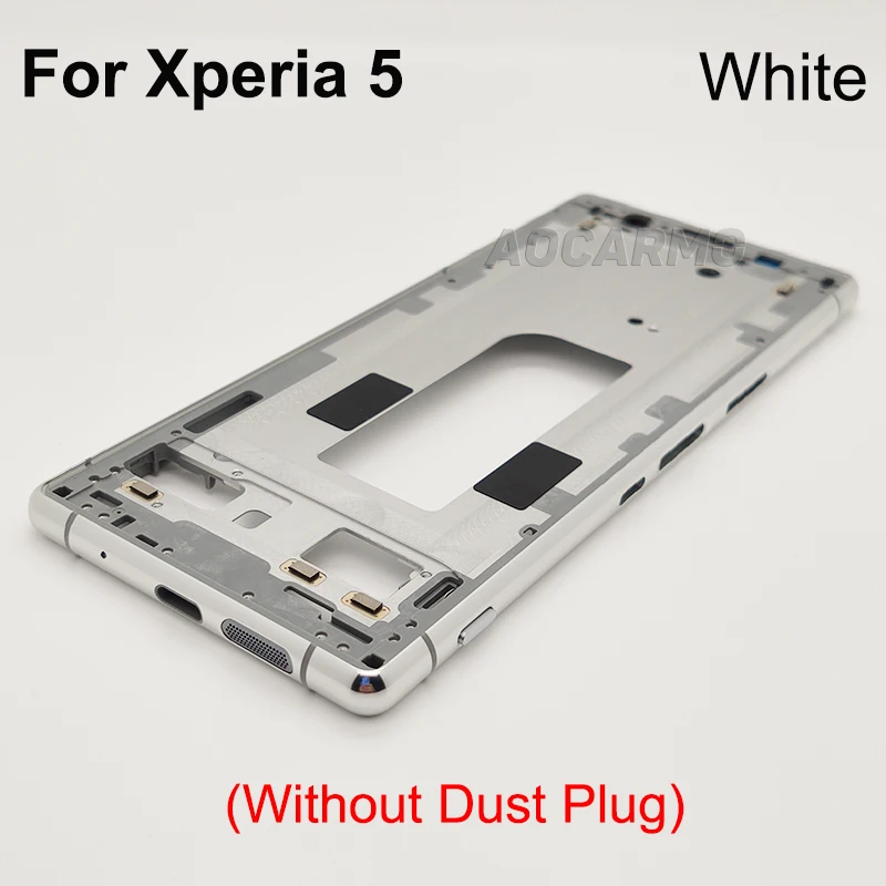 Aocarmo For Sony Xperia 5 / X5 / J8210 J9210 Middle Frame Bracket Panel Metal Chassis Bezel Plate With Dust Plug Cover