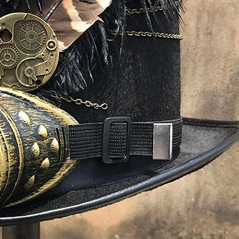 Steampunk Top Hat Wool Felt Victorian Hat with Goggles & Feather Unisex Costume Top Cap Gothic Hippies Cap Cosplay Props