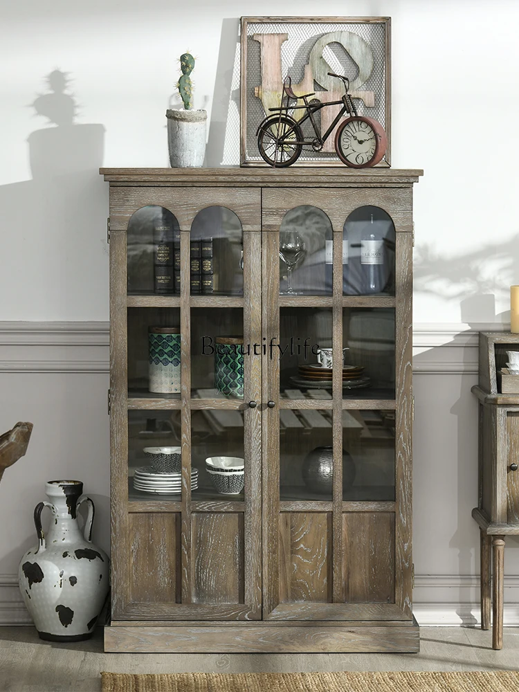 

American Style White Oak Bookcase Living Room Dining Room Display Glass Storage Storage Cabinet