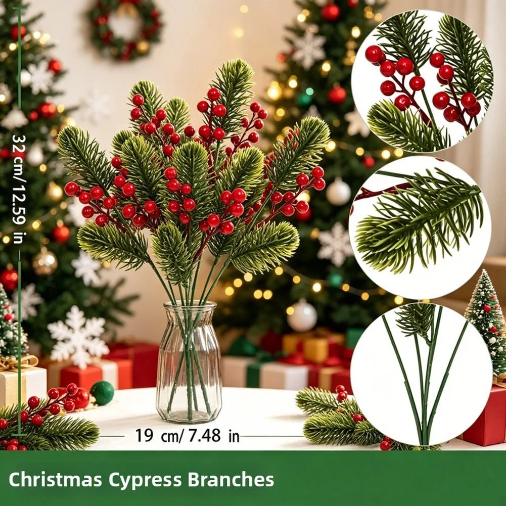 Natural Style Artificial Pinecone and Red Berry Bunch for Festive Home Office Decor Plastic Material 35x20cm Dimensions