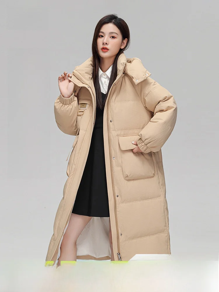 

Snow Flng Spring 2026 Women's Long Detachable Hood down Jaet Straight Korean Version Casual Loose Floing Fabric