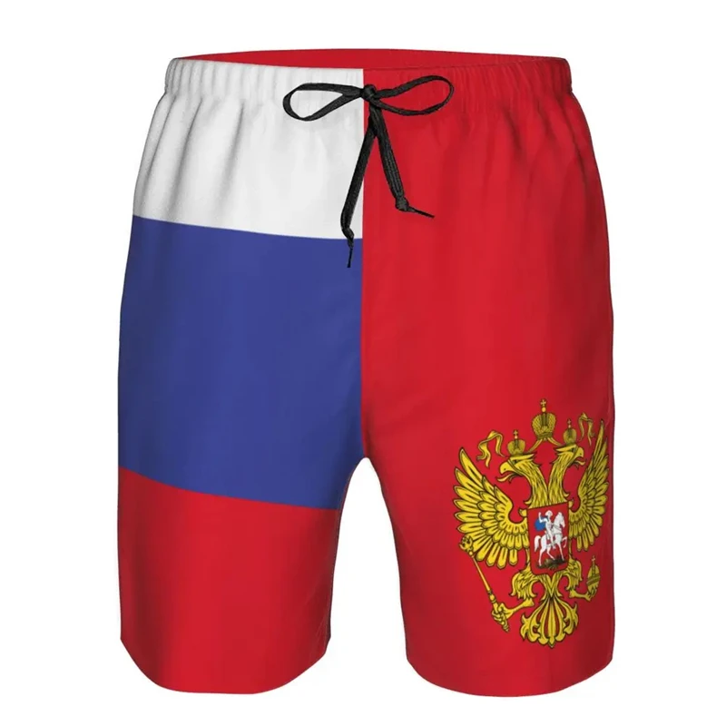 Russia Flag Map 3d Geprint Strandshort Casual Hawaiiaanse Korte Broek Russische Nationale Embleem Adelaar Koffers Dier Beer Broek