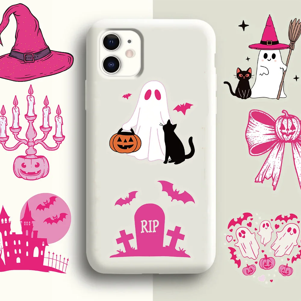 50 STKS Halloween Roze Pompoen Fun PET Stickers Bagage Notebook Skateboarden Water Cup Waterdichte Stickers