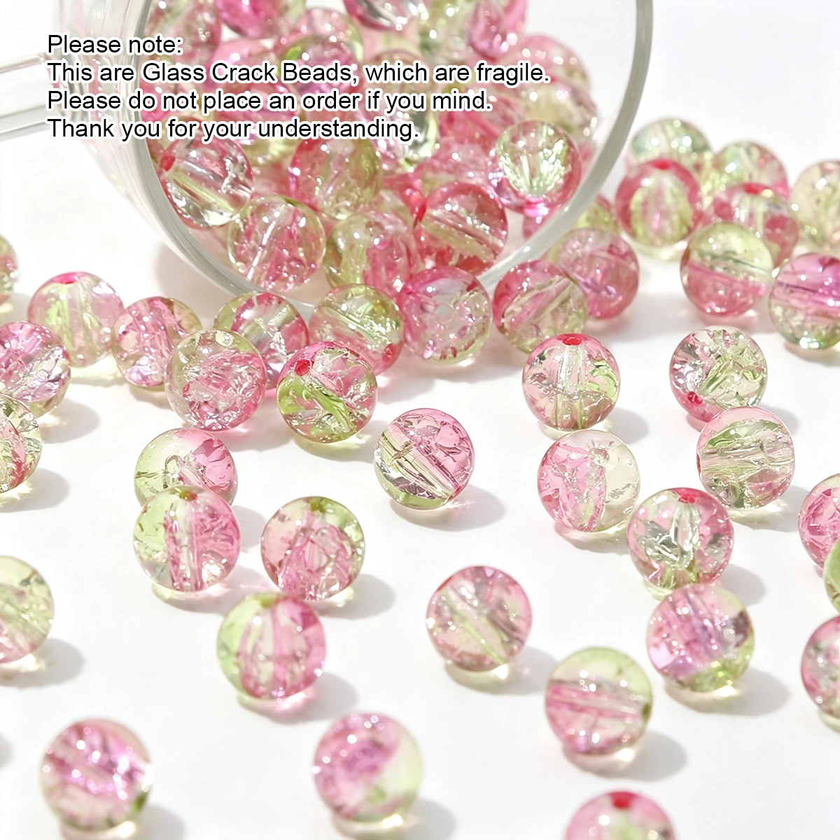 100pcs 10mm Cracked Crystal Beads Pink Green Gradient Glass Beads Snow Crack Crystal Beads for Jewelry Making DIY Bracelet