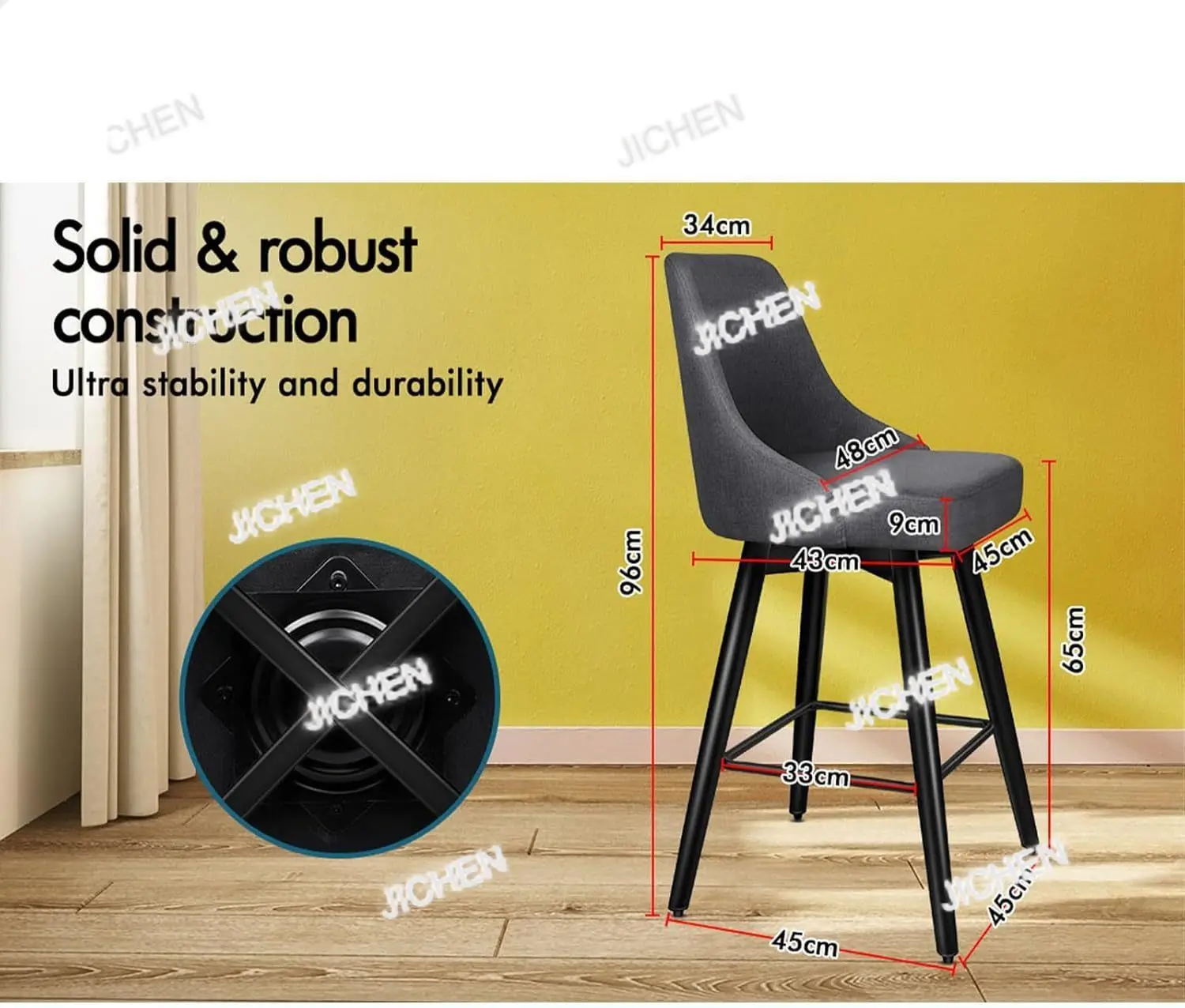 

JC JC Bar Stools, Swivel Kitchen Barstools With Metal Footrest, Dining Chair, Counter Stool Chair For Home Bar Dining Room, Dark