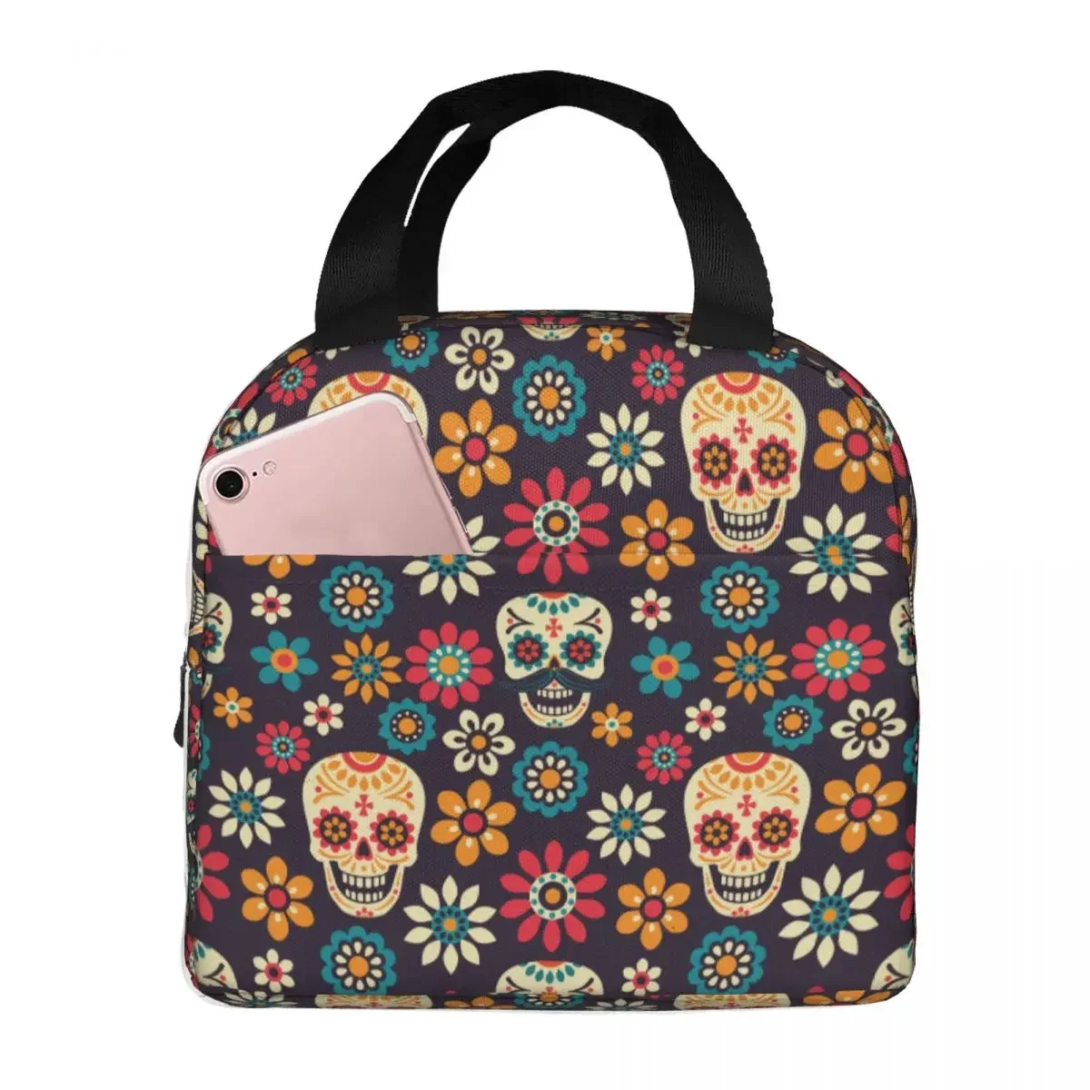 Lunch Bag for Women Kids Day Of The Dead Thermal Cooler Portable Picnic Sugar Skull Canvas Lunch Box Food Bag