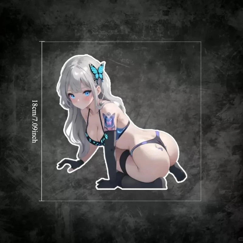 Sexy Anime Butterfly Girl Car & Motorcycle Stickers, Waterproof Sunproof Vinyl Decals for Body, Glass & Quarter Window Decor