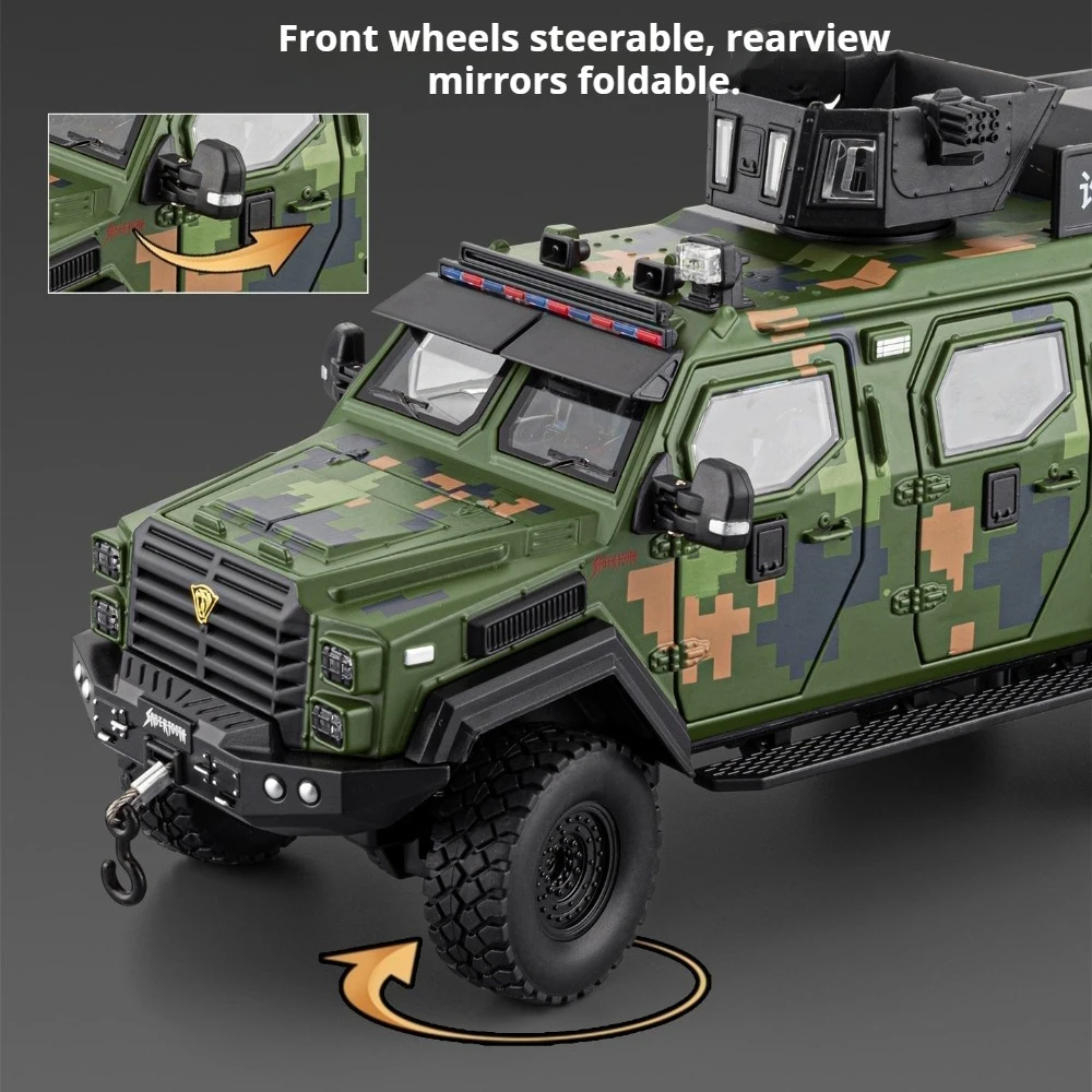 1:24 Sabertooth Modello di veicolo blindato Giocattoli Pressofuso in lega Auto fuoristrada Suono Luce Porte aperte Tirare indietro Tavolo da ufficio Ornamento