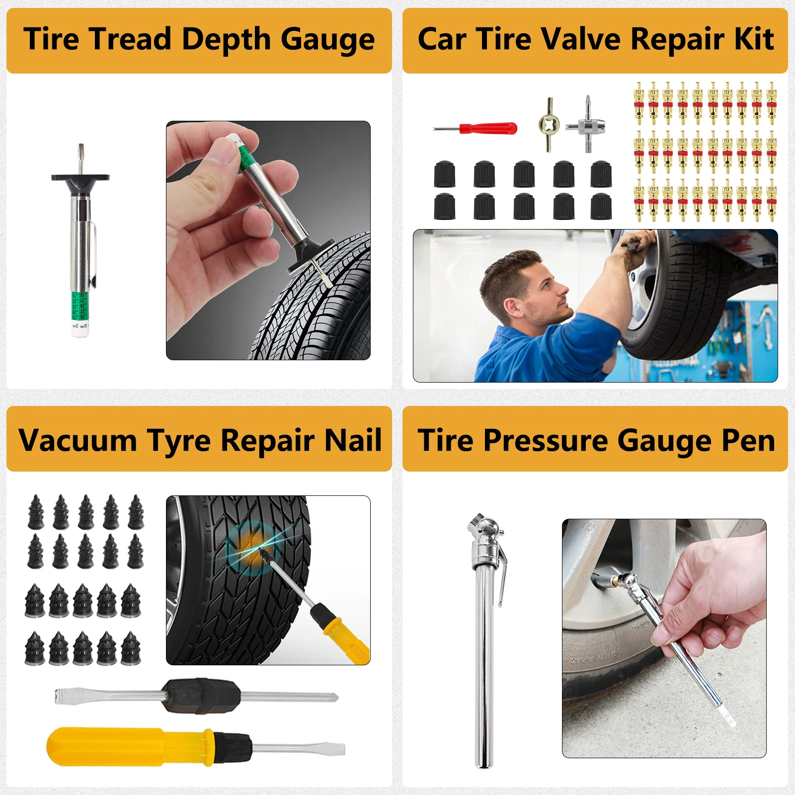 Car Tire Repair Tool Set Auto Emergency Flat Tire Puncture Plug Kit Vacuum Film Nail Screw Value Core Removal Needle Nose Pliers