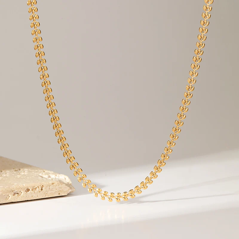 EILIECK 316L Edelstahl Weizenkette Halskette mit Metalltextur 18 K Vergoldet Modische Halskette Wasserfester Schmuck Bijoux Geschenk