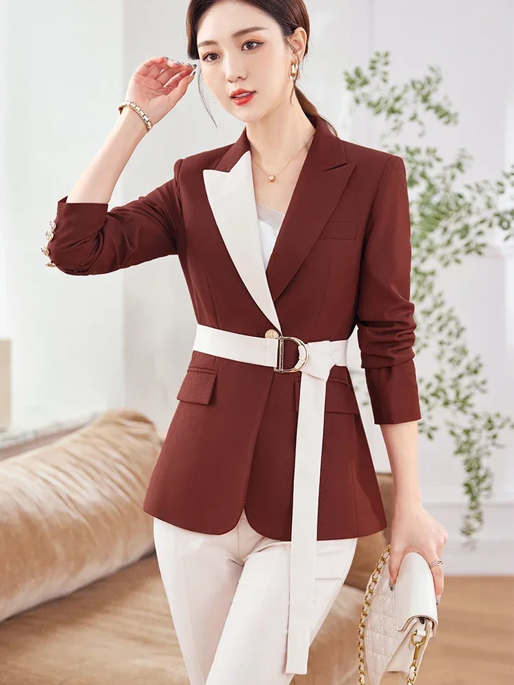 Fashion Autumn Winter Ladies Pant Suit Orange Blue Long Sleeve Women Business Work Wear Blazer And Trouser Formal 2 Piece Set