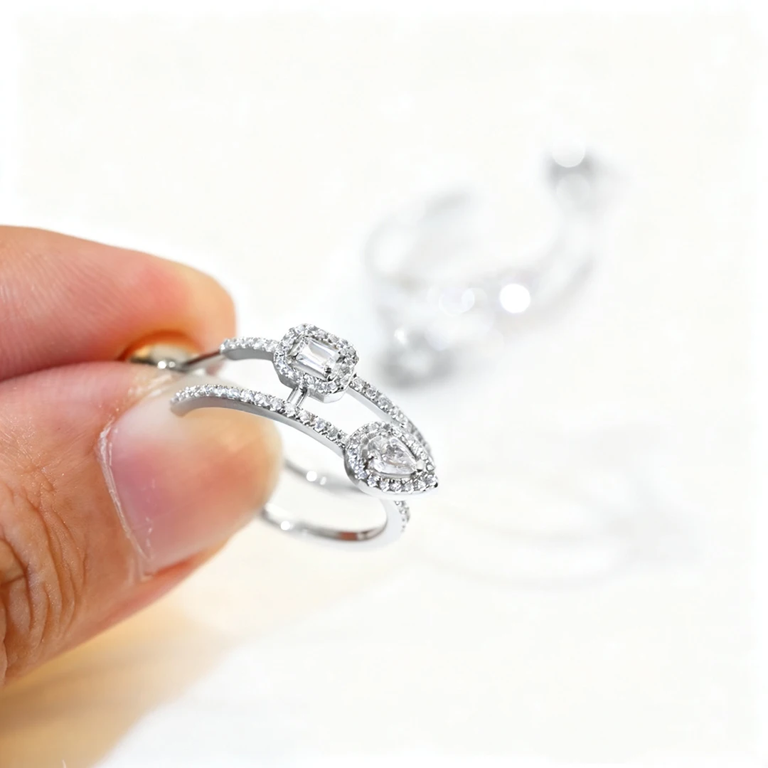 

925 Sterling Silver Zircon Inlaid Romantic Irregular Water Droplet Square Women's Earrings, A Unique And Luxurious Accessory.