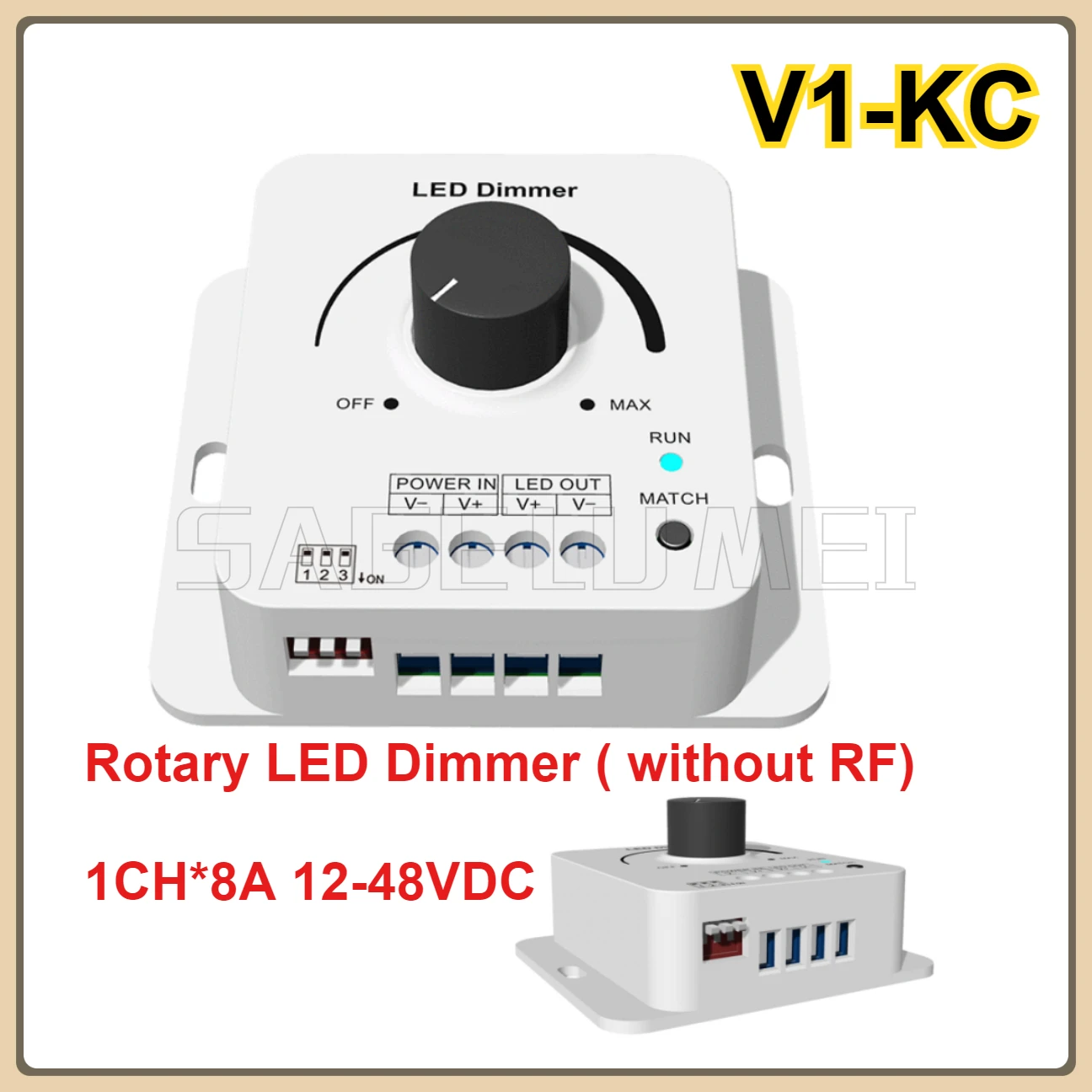 DC12V-48V V1-KC Rotary LED Dimmer 1CH*8A 24V Controller PWM Frequency 500Hz 2KHz 8KHz 16KHz Selectable For Single Color LEDStrip