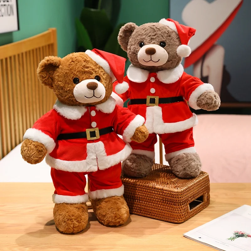 

Merry Christmas Cartoon Bear Plush Toys Premium Handmade Santa Claus Dressed Bear Doll Lovely Home Party Decor Lovely Xmas Gift