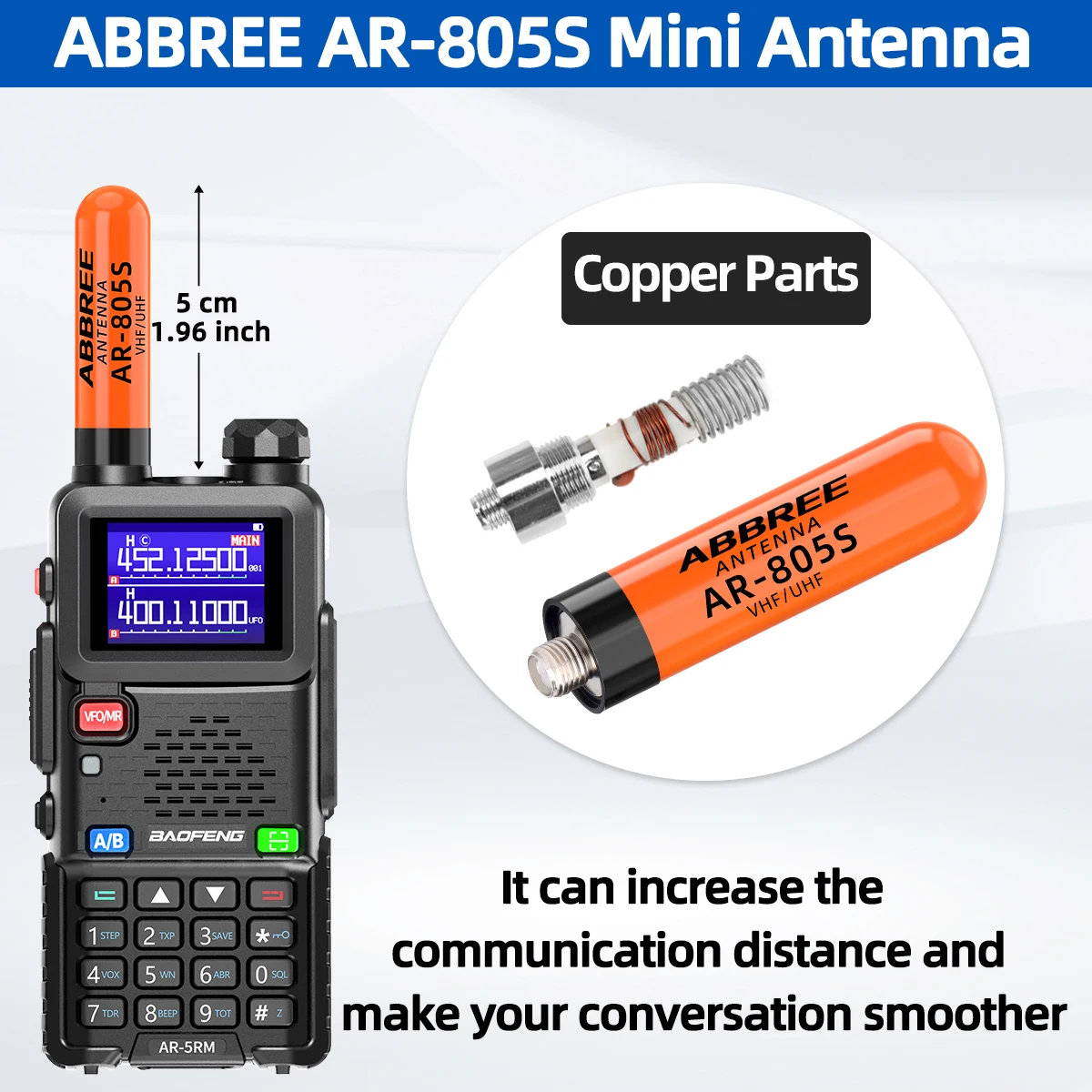 ABBREE AR-805S Mini Short Walkie Talkie Antenna Dual Band SMA-Female High Gain Antenna For Baofeng UV-5R Mini UV-32 Ham Radio view 2
