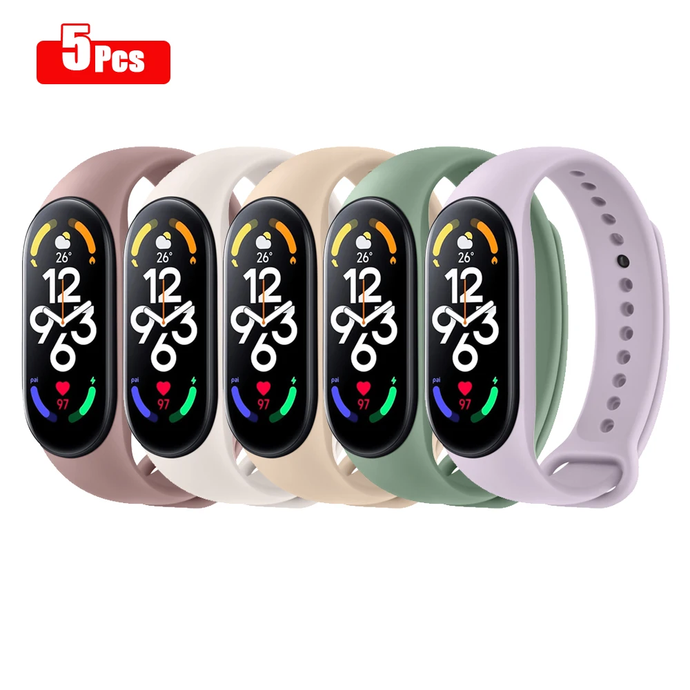 5Pcs/lot Silicone Band For Xiaomi Mi Band 7 6 5 4 3 Strap Watchband Bracelet For Xiaom Miband 7 6 5 Wristband Replacement